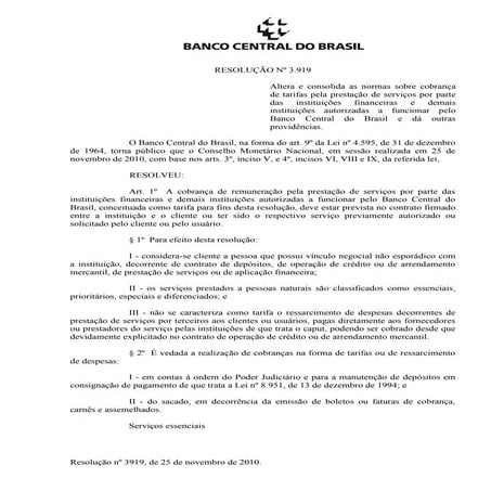 Resolução 3.919 do Bacen