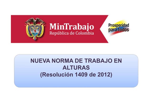 Resolución 1409 de 2012 trabajo en alturas