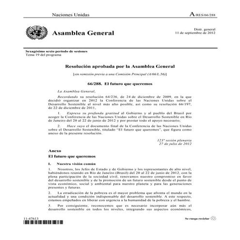 Resolución 66 288 el futuro que queremos