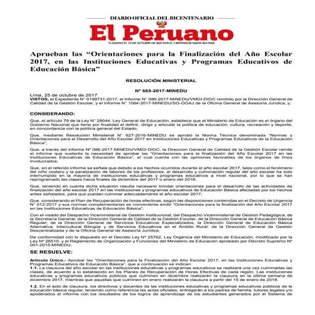 RESOLUCIÓN MINISTERIAL Nº585-2017-MINEDU