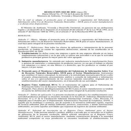 Resolucion 1023 de 2010 .norma  rua.