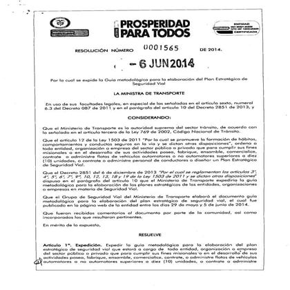 Resolucion 1565 pesv