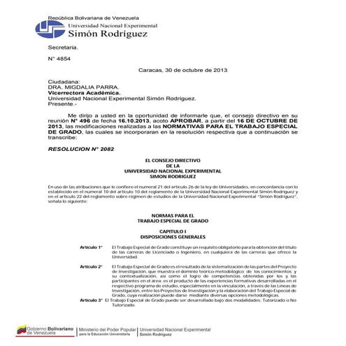 Resolucion 2082. Trabajo Especial de Grado UNESR.