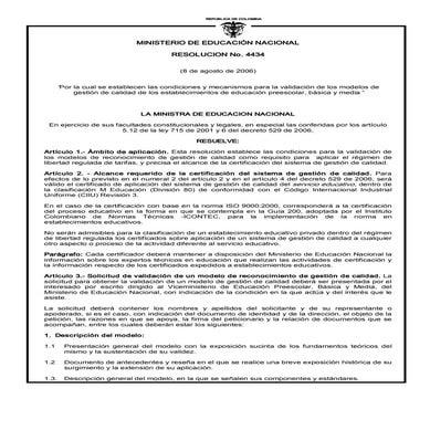 Resolucion 4434 de 8 8-2006 - Validacion de SGC ed.media En Colombia