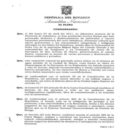 RESOLUCIÓN DE LA ASAMBLEA NACIONAL A LA PROVINCIA DE IMBABURA