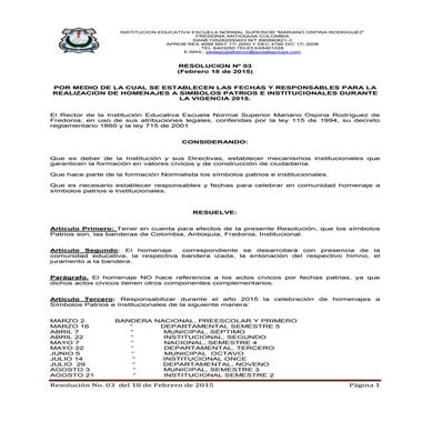 Resolución rectoral no. 3 del 18 de febrero de 2015