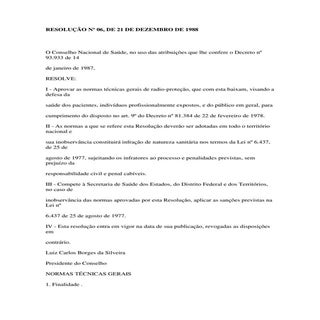 Resolução nº 06 1988 Radioproteção 
