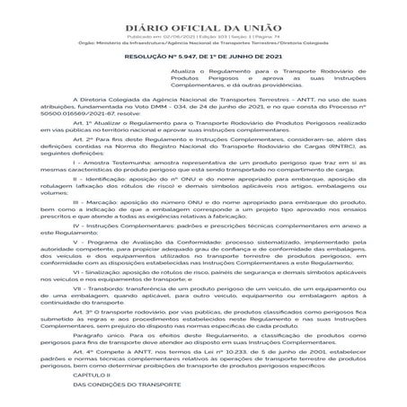 Resolução da ANTT consolida regulamento para transporte de produtos perigosos