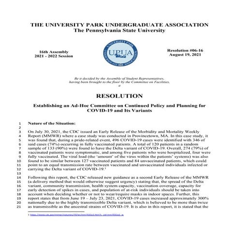 Resolution 06.16 establishing an ad hoc committee on continued policy and pla...