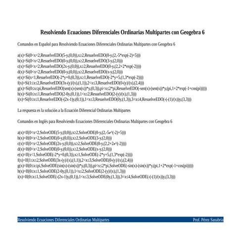 Resolviendo Ecuaciones Diferenciales Ordinarias Multipartes con Geogebra 6