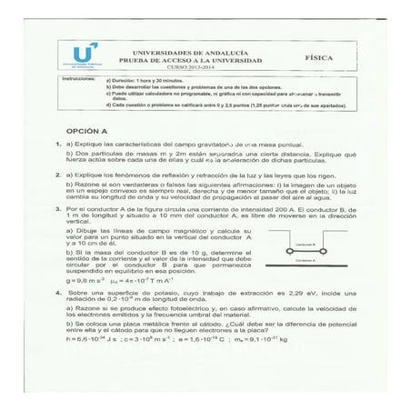 Selectividad física Andalucía 2014 resuelta - Opción A