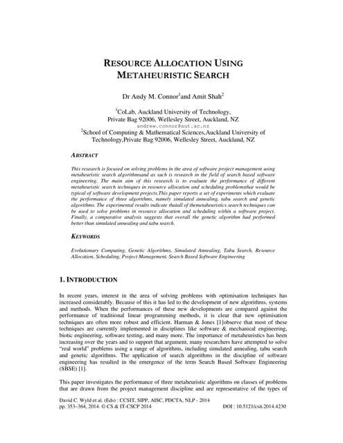 Resource Allocation Using Metaheuristic Search