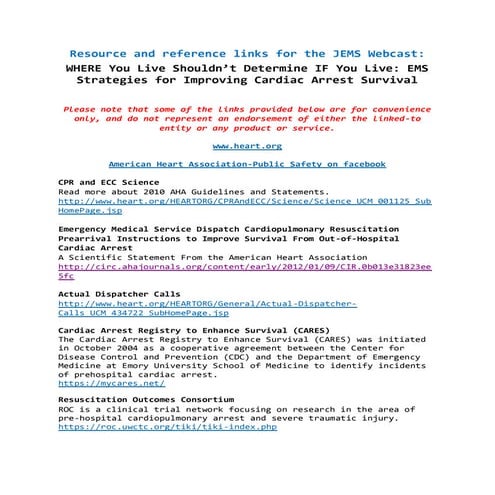 Resource and reference links for the JEMS webcast