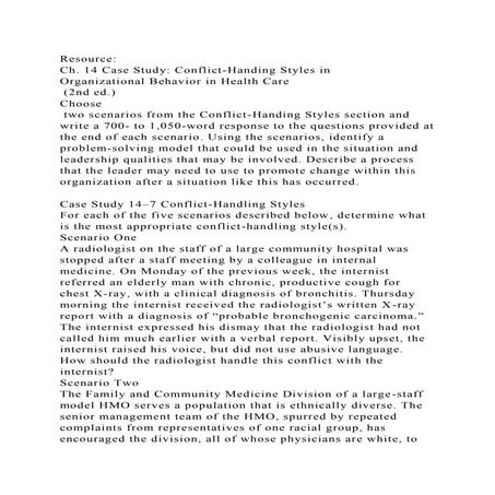 Resource Ch. 14 Case Study Conflict-Handing Styles in Organiza.docx
