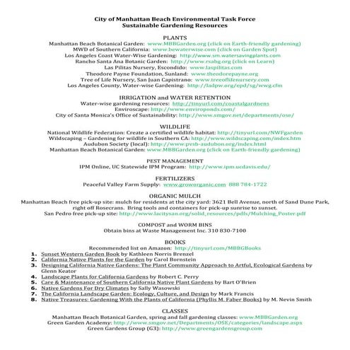 Resource Guide for Sustainable Gardening - Manhattan Beach, California