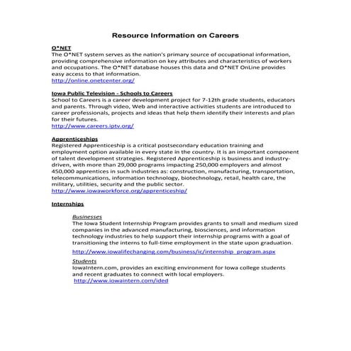 Resource  Information On  Careers
