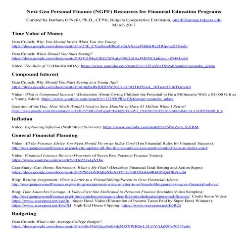 Resource List-Next Gen PF Financial Education Resources