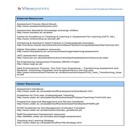 Assessment and Feedback Principles mapped to Ulster documentation | DOC