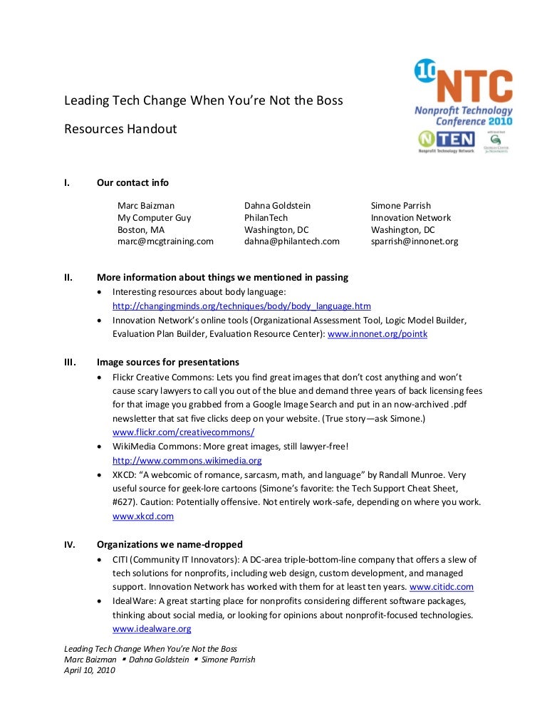 Leading Change Resources Handout