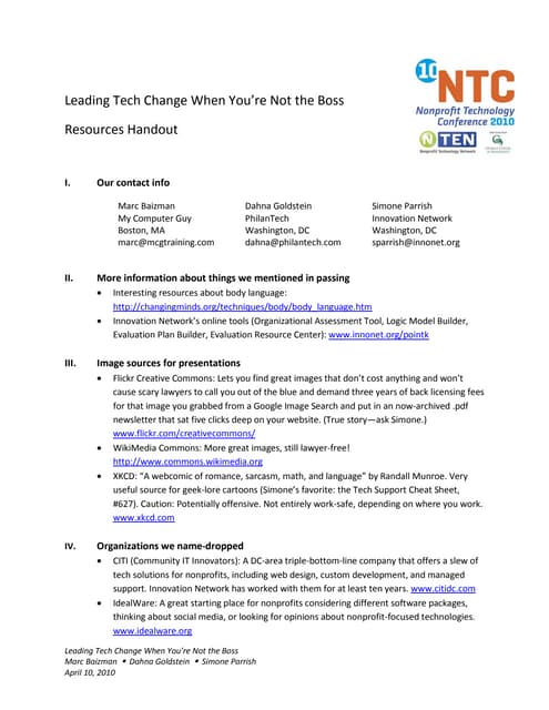 Leading Change Resources Handout