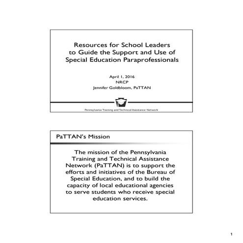 Resources for school leaders to Guide the Support and Use of Special Education Paraprofessionals 