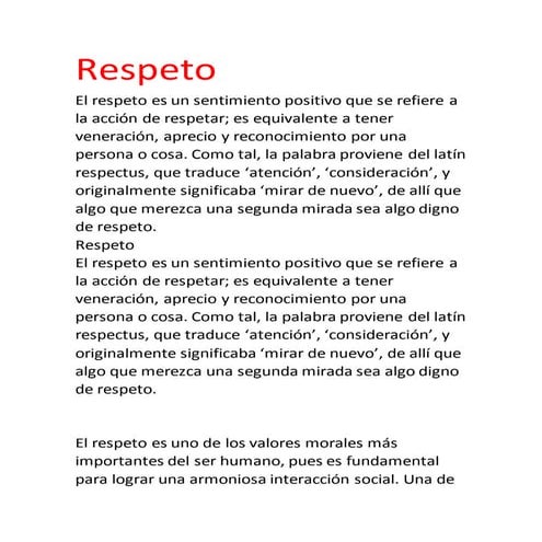Respeto como valor en la vida diaria y su uso | PPTX
