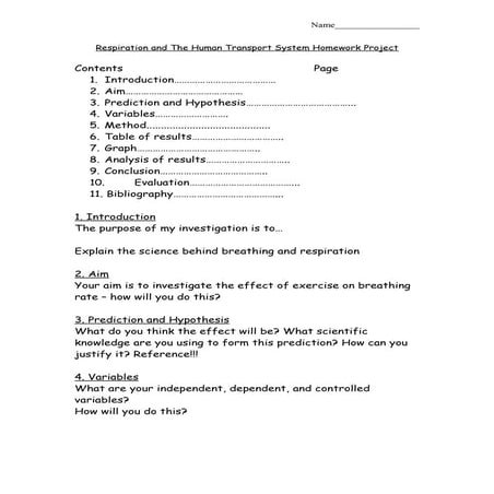 Respiration and the human transport system homework project