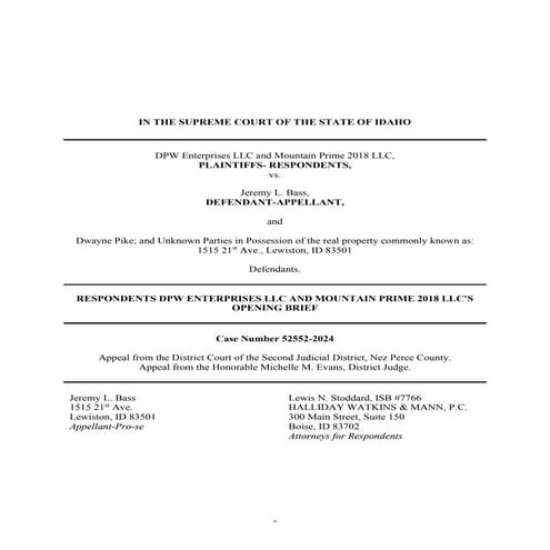 RESPONDENTS' OPENING BRIEF ON APPEAL WITH IDAHO SUPREME COURT