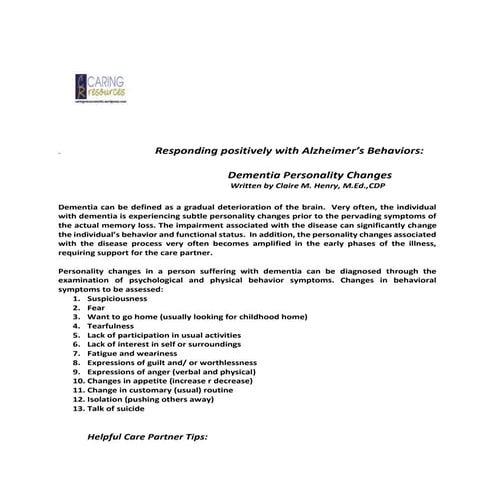 Responding positively with alzheimer