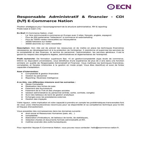 Responsable Administratif & Financier - CDI / E-Commerce Nation