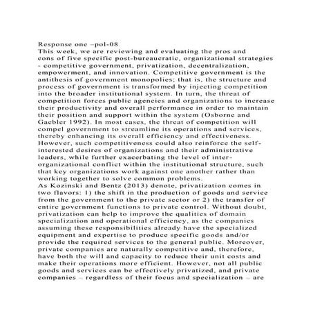 Response one –pol-08This week, we are reviewing and evaluating t.docx