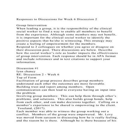 Responses to Discussions for Week 6 Discussion 2Group Interven.docx