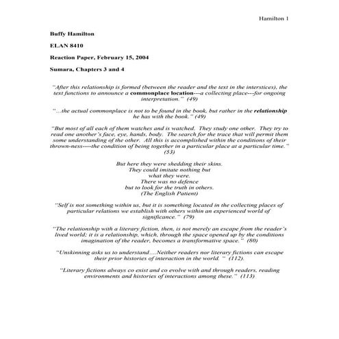 Response to chapters 3 and 4 of sumara elan 8410 2 15-04