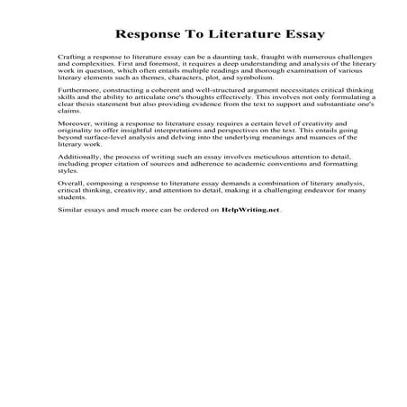 Response To Literature Essay. California State University San Bernardino