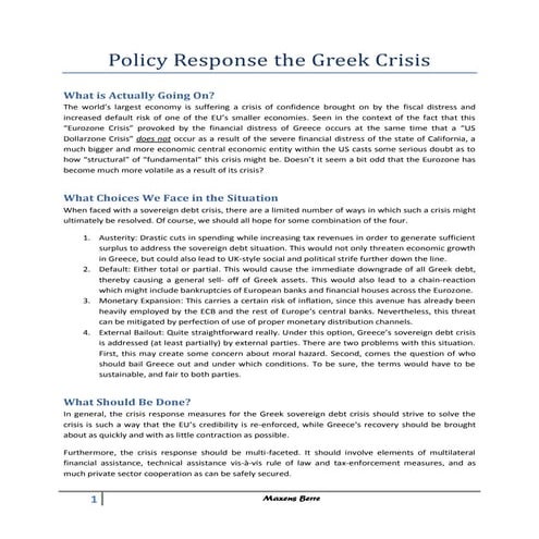 Response to the greek crisis