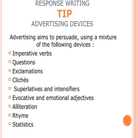 Response writing. advertsing devices ppt