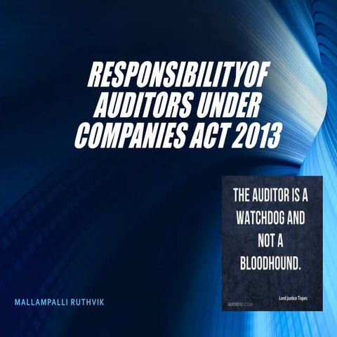 Responsibilities of Auditors in CA 2013