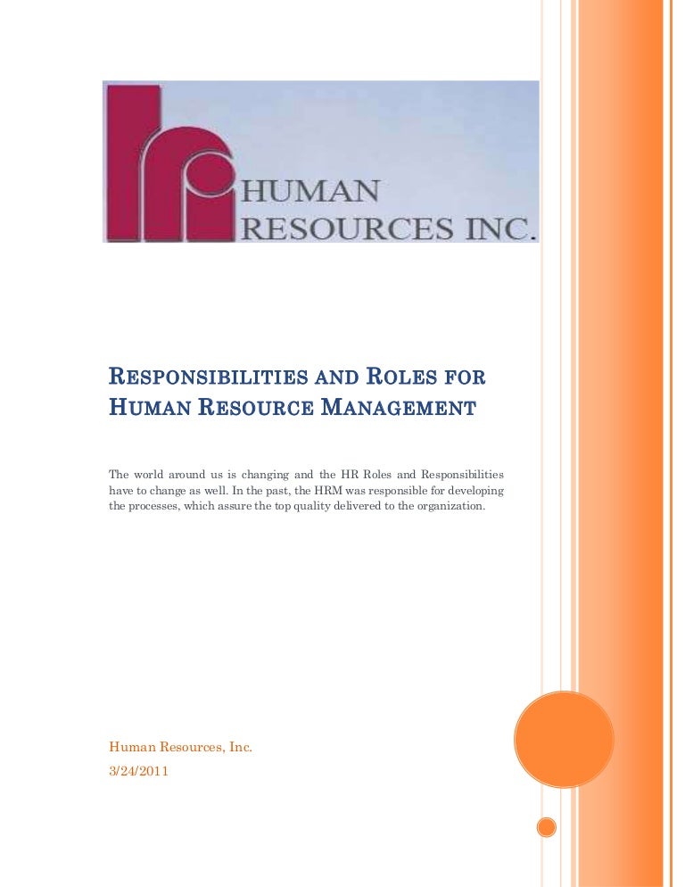 Responsibilities And Roles for human resource management
