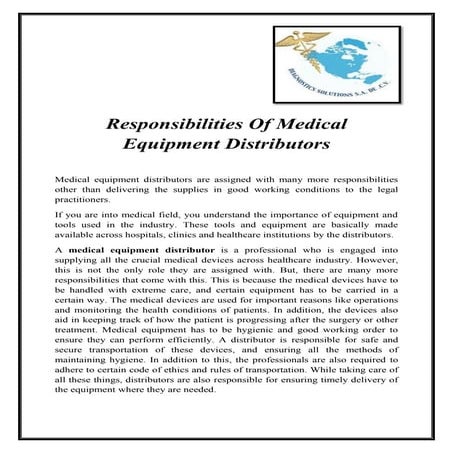 Responsibilities of medical equipment distributors | PDF