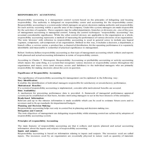 Responsibility accounting