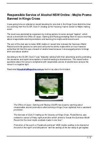 Responsible Service of Alcohol NSW Online : Mojito Promo Banned in Kings Cross Responsible Service of Alcohol NSW Online : Mojito Promo Banned in Kings Cross