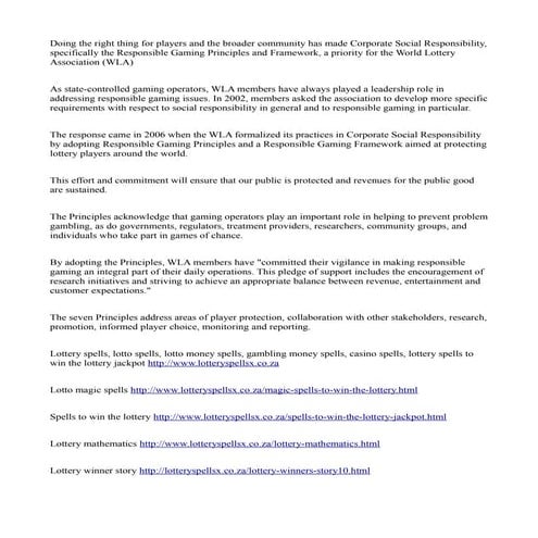 Responsible gaming principles | PDF