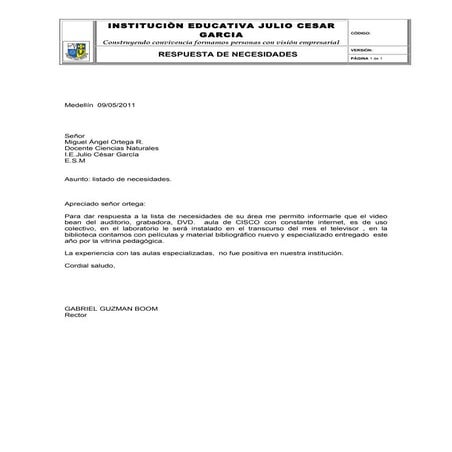 Respuesta a necesidades