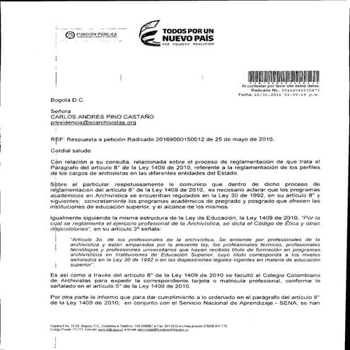 Respuesta derecho de petición sca