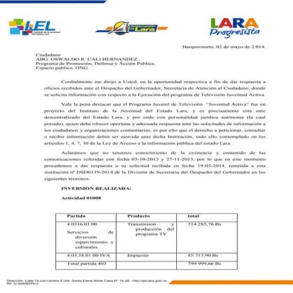 Respuesta Gobernación de Lara 02.05.2014