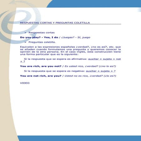 Respuestas cortas y preguntas coletilla | PDF