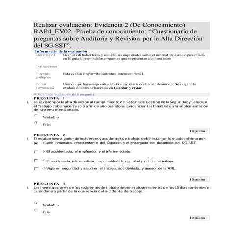 Preguntas de examen de sondeo SG-SST:SISTEMA DE GESTION DE LA SEGURIDAD ...