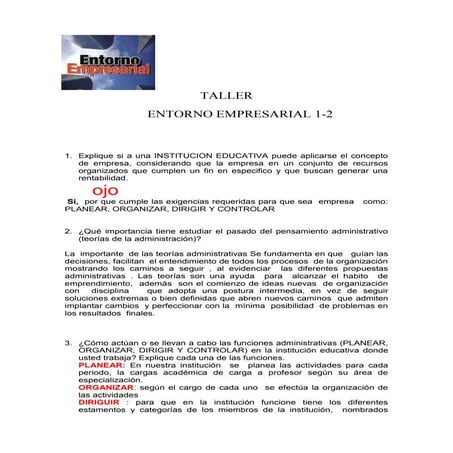 Respuestas  taller entorno empresarial