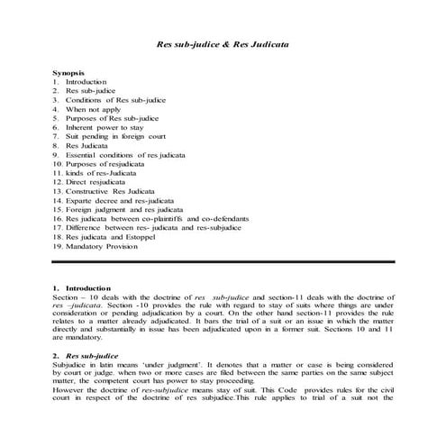 Code Of Civil Procedure: Res sub-judice & Res Judicata by Mahamud Wazed