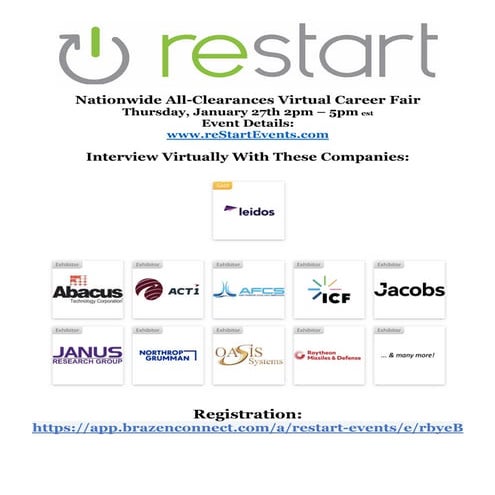 reStartEvents January 27th Nationwide All-Clearances Employer Directory